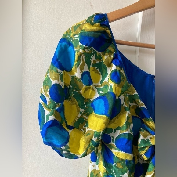 Rebecca taylor 100% silk bright pear fruit print midi dress tie front - Picture 4 of 13